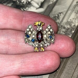Vintage Coro WW2 Military Eagle Rhinestone Small Pin Missing Stone RARE